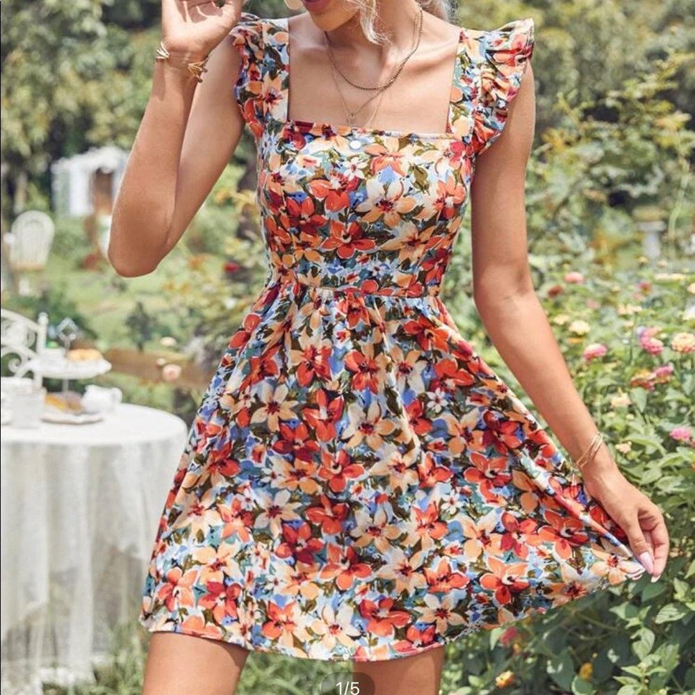 Flower print ruffle dress